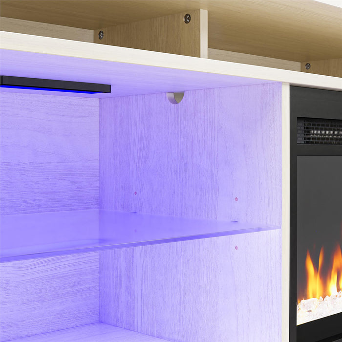 Meuble pour téléviseur Luna d’Ameriwood Home avec foyer électrique pour téléviseurs jusqu’à 65 po - chêne ivoire
