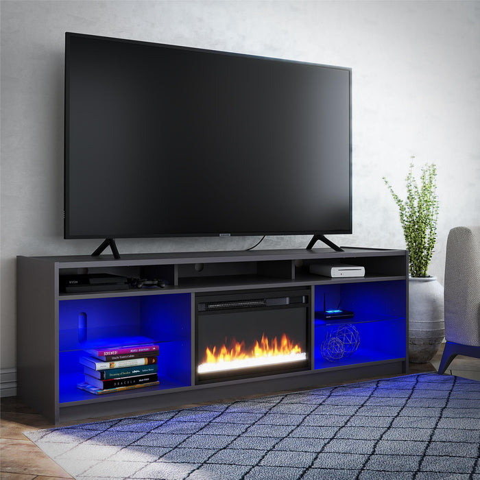 Meuble pour téléviseur Luna d’Ameriwood Home avec foyer électrique pour téléviseurs jusqu’à 65 po - gris graphite
