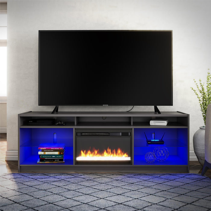 Meuble pour téléviseur Luna d’Ameriwood Home avec foyer électrique pour téléviseurs jusqu’à 65 po - gris graphite