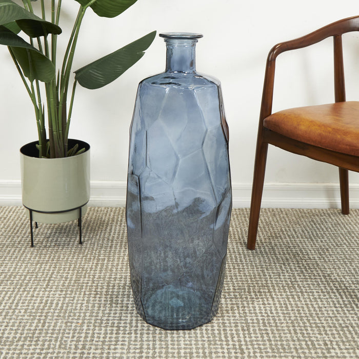 Vase de 29 po en verre espagnol recyclé - bleu