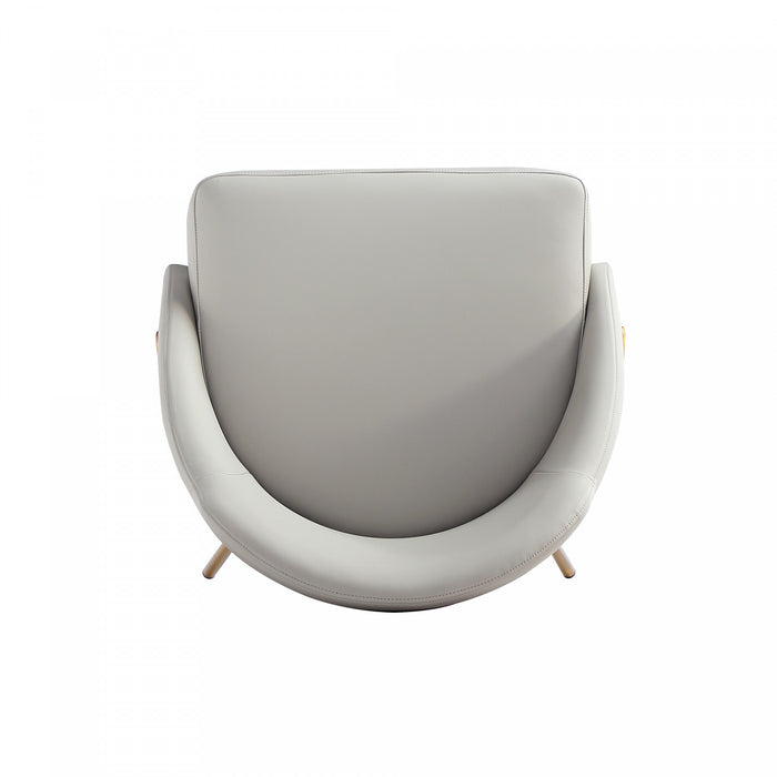 Chaise de salle a manger moderne Gracie en metal et cuir vegetalien, gris pierre et or