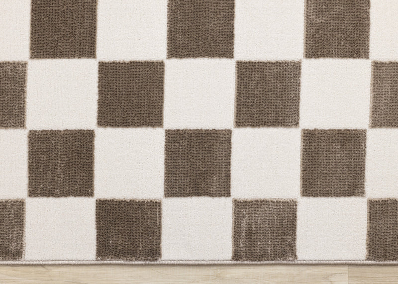 Carpette géométrique Leopold brune et blanche à motif de carreaux - 5 pi 3 po x 7 pi 7 po