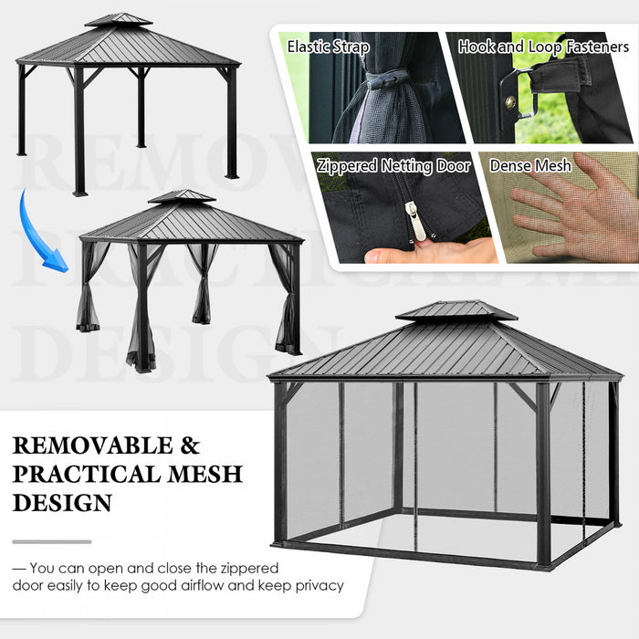 Costway 12ft X 10ft Hardtop Gazebo Exterieur A 2 Niveaux En Acier Galvanise Canopy Gris