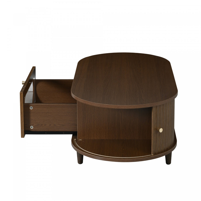 Grain Table Basse Noyer 39.3 po avec Porte Enroulable et Tiroir Acrylique, Noyer