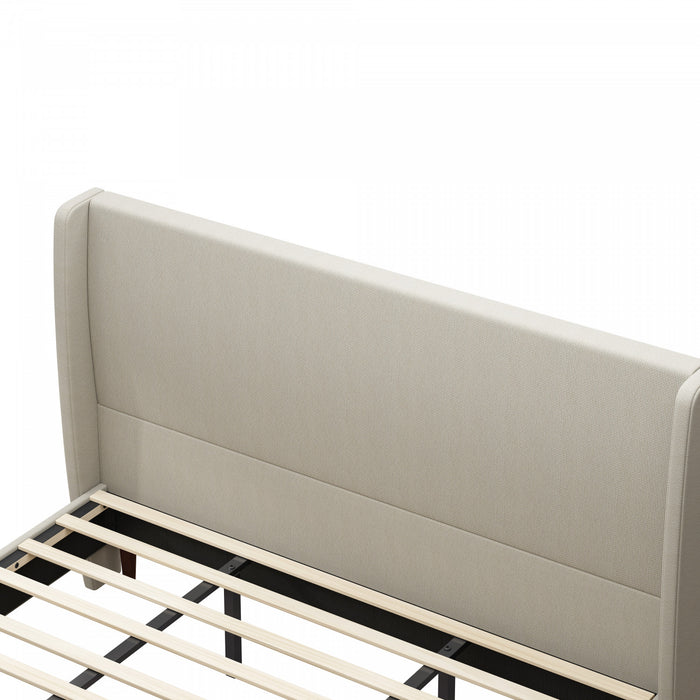 Cadre de lit King Harper rembourre avec tete de lit haute, en tissu lin, beige