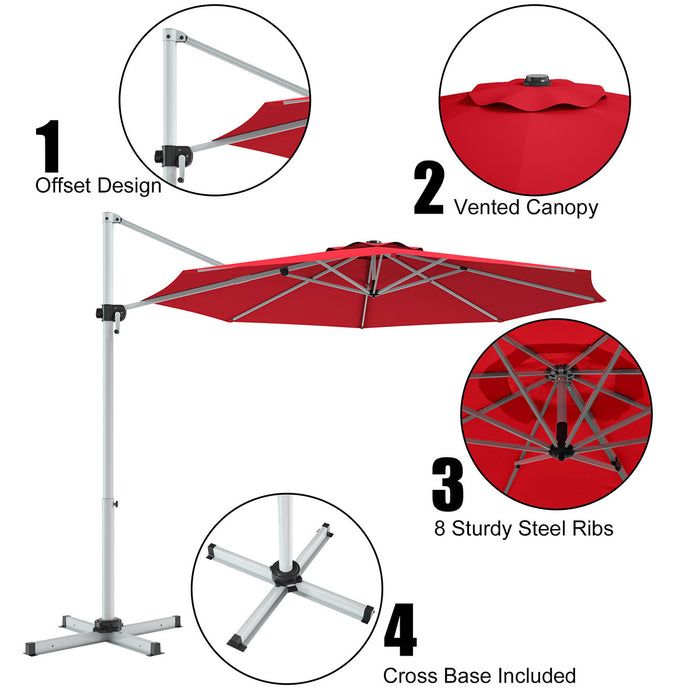 Costway Parasol deporte pour patio de 11 pieds, rotation a 360 degres, inclinaison en aluminium, rouge