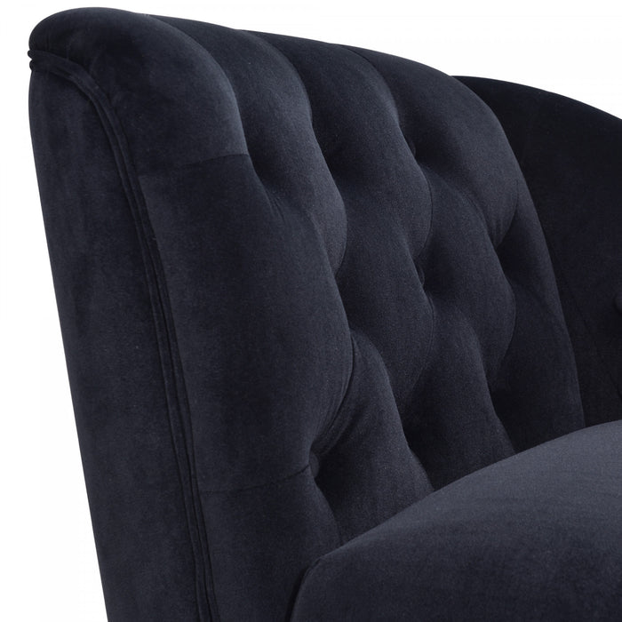 Serena Chaise Longue en Velours a Capitonnage Boutonne et Clous Decoratifs, Noir