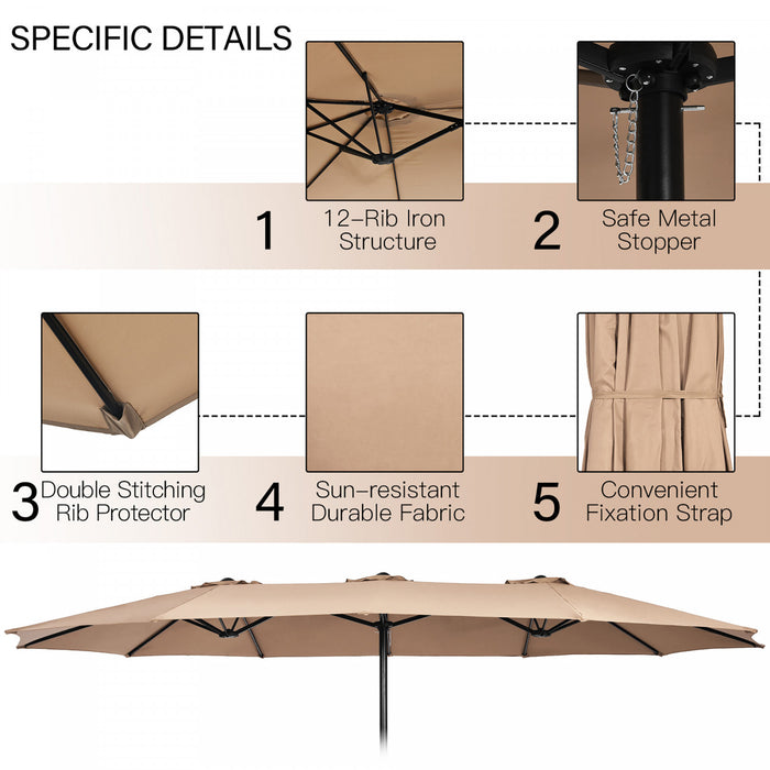 Costway Parasol double face de 15 pieds pour patio, parasol de marche exterieur, beige
