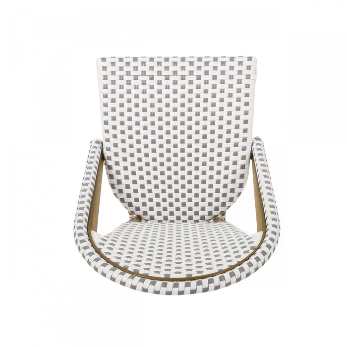 Chaises de bistrot francaises Julien en rotin synthetique et aluminium, lot de 2 - gris et blanc
