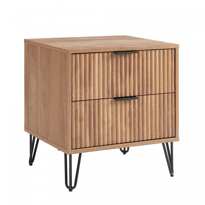 Table de nuit moderne Dumbo 20\" a cannelures en brun dore (2 tiroirs)