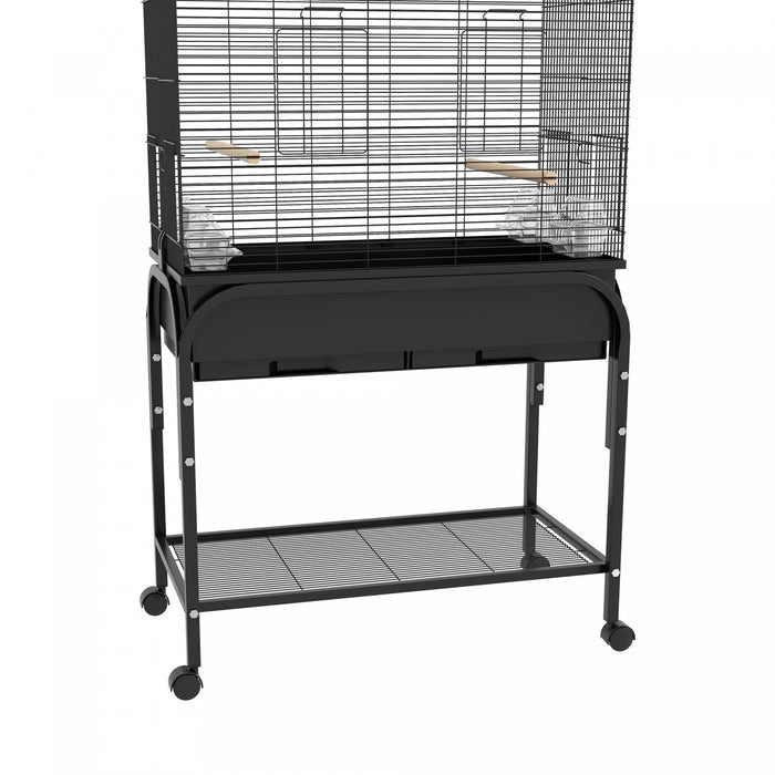 Pawhut 51\" Cage A Oiseaux Pour Perruches Canaris Pinsons Avec Support Roulant, Jouets, Noir