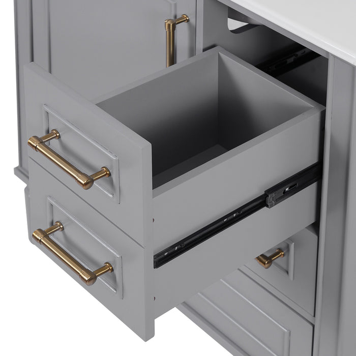 Emerson Meuble de salle de bain 30 pouces avec vasque en ceramique et trois tiroirs, Gris