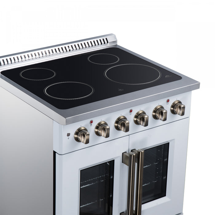 Cuisiniere electrique Galiano de 30 po avec portes francaises, 4 foyers, 4,32 pi³, blanc – FFSEL6917-30WHT