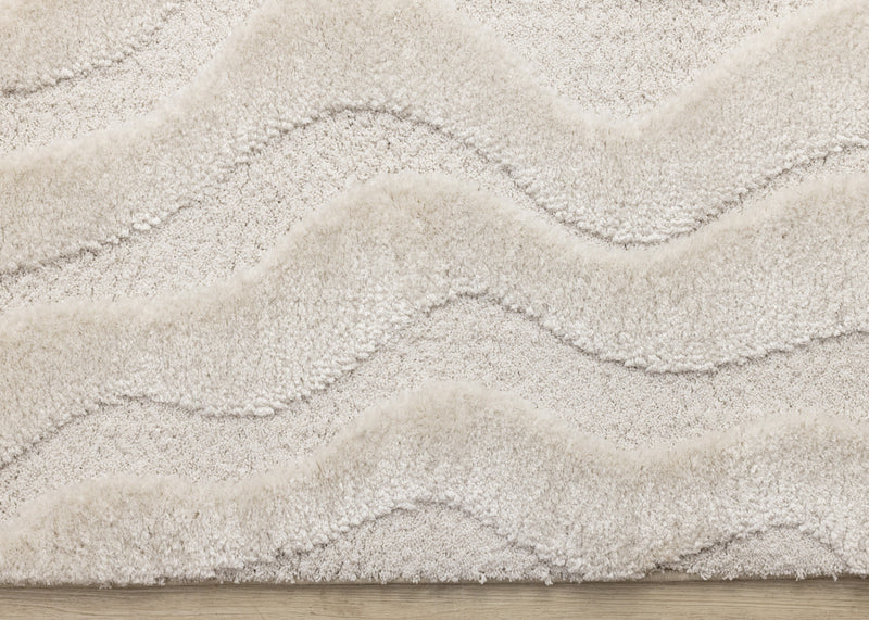 Carpette moderne, luxueuse et moelleuse Lincoln blanche à motif de courbes - 6 pi 7 po x 9 pi 6 po