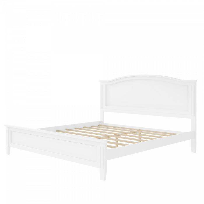 Lit plateforme Benson en bois massif format Full avec tete de lit elegante, blanc
