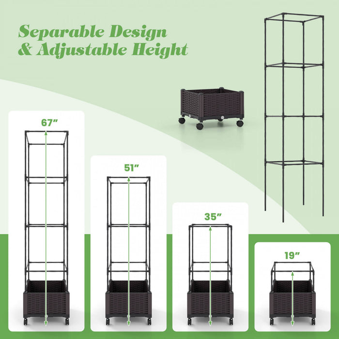 Costway 1 Pcs 67\" Planter Souleve Lit De Jardin Avec Planter Box & Trellis Hauteur Reglable