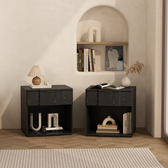 Table de nuit Clive style milieu du siecle moderne 56 cm en noir (1 tiroir)