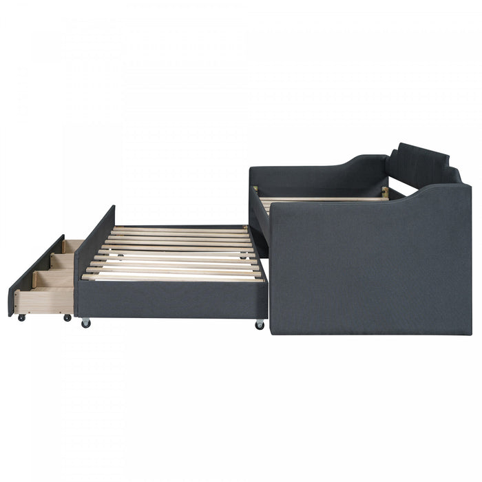 Hogan – Lit De Jour Rembourre En Tissu Aspect Lin Avec Lit Gigogne Et Tiroirs De Rangement, Format Simple, Gris