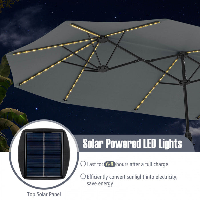 Costway Parasol de patio extra-large de 15,5 pieds avec lumieres solaires LED et 12 baleines robustes gris