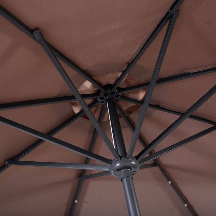 Costway Parasol Solaire de Patio 10ft LED Marche d'Exterieur en Acier Incline avec Manivelle Tan