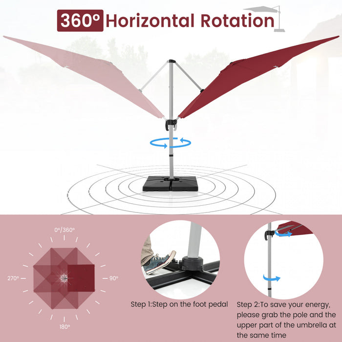 Costway Parasol d'exterieur a bras articule 10 pieds en aluminium suspendu deporte, avec rotation a 360° Rouge