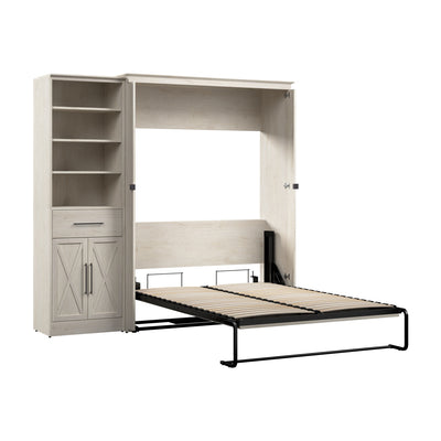Bestar Key West Full Murphy Bed & Closet Organizer with Drawer & Doors (88 W) - Linen White Oak|Lit double escamotable Key West de Bestar de 88 po (L) avec organisateur de garde-robe, tiroir et portes - blanc chêne lin