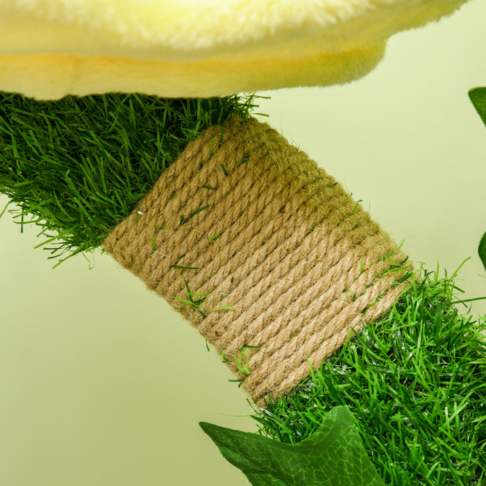 Pawhut Arbre A Chat En Peluche 18\" Avec Deux Plateformes De Fleurs, Tour Pour Chat Multi-activites Avec Griffoirs En Jute, Perchoirs Sureleves, Condo Rond Spacieux Avec Porte, Vert