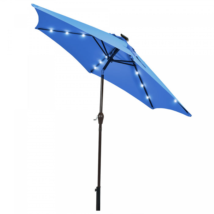 Costway Parasol de marche solaire LED de 9 pieds avec reglage d'inclinaison et manivelle, bleu