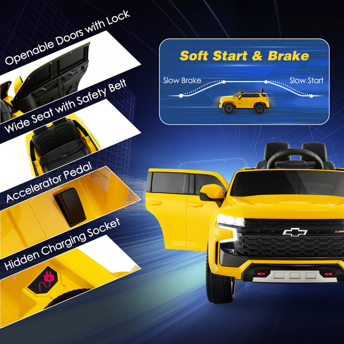 Costway 12v Enfants Roulent Sur La Voiture Chevrolet Tahoe Camion Electrique Suv Telecommande W / Lumiere Et Musique Jaune