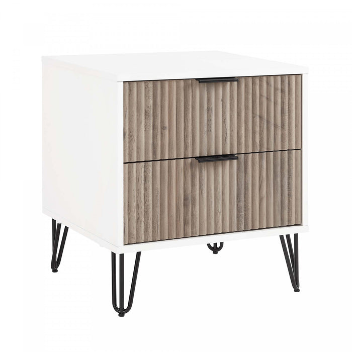Table de nuit moderne Dumbo 20\" a cannelures, gris rustique et blanc (2 tiroirs)