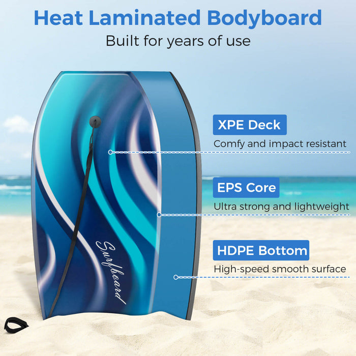 Costway 41\" Body Board Leger Avec Eps Core Xpe Deck Hdpe Fond Croissant Tail Bleu