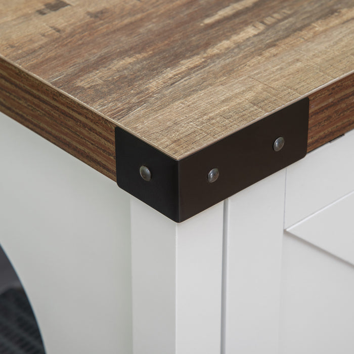 Pawhut Boite A Litiere Pour Chat Avec Porte Coulissante, Banc De Rangement De Toilettes Pour Chat Avec Trou, Table D'extremite Pour Maison D'interieur Pour Chat Avec Structure En Bois Solide, Blanc
