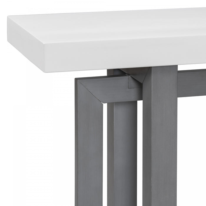 Table d'entree peinte Ethan 59,1'' avec design rectangulaire triple et pieds en bois de pin, blanche