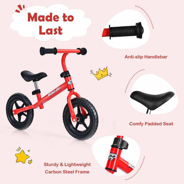 Honeyjoy Enfants Equilibre Velo Pas Pedale Velo D'entrainement W / Guidon Reglable Et Siege Rouge