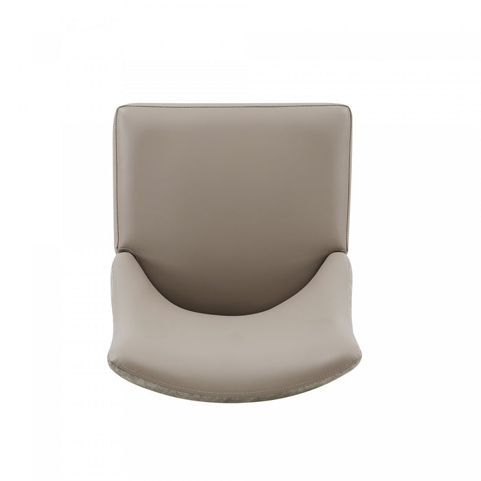 Chaise de salle a manger moderne Connie en cuir vegetalien et velours avec structure en bois, taupe - Lot de 4