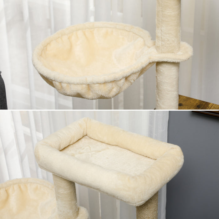 Pawhut Boite A Litiere Avec Tour D'arbre A Chat, Meubles De Toilette Caches Pour Chat Avec Condo, Griffoirs, Grande Plate-forme, Hamac Et Coussin Moelleux, Marron Rustique