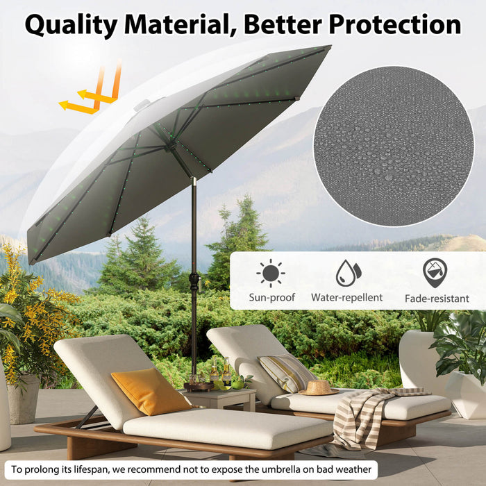 Parasol solaire Costway 10 FT avec 96 LED, inclinaison reglable a 35°, haut ventile, gris