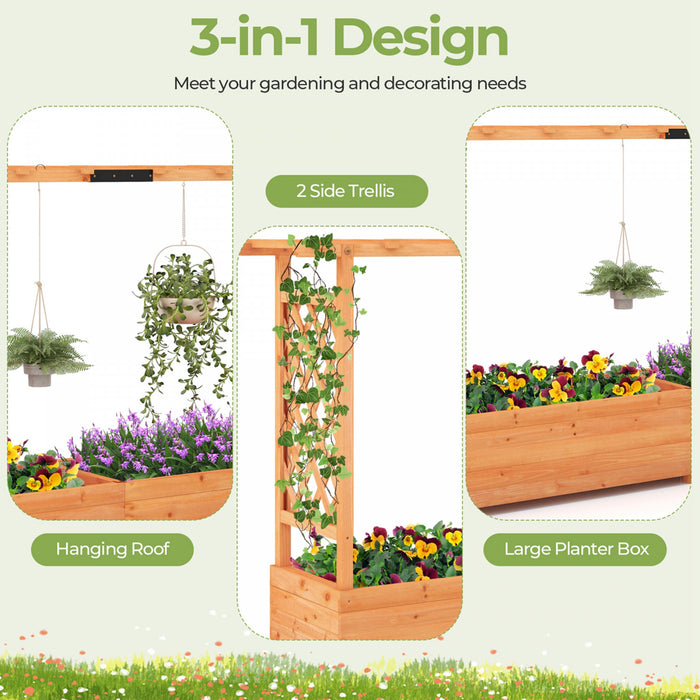 Costway 1 Pcs Lit De Jardin Eleve Avec Trellis Toit Suspendu Planter Boite Trous De Drainage Pour Patio