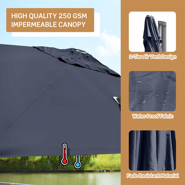 Costway Parasol cantilever 10x10 ft pour terrasse, aluminium, rotation 360°, inclinable, bleu marine