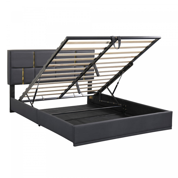 Ensemble De Chambre Nicole 2 Pieces Avec Lit Plateforme Tapisse Et Banc Coffre, Taille Queen, Noir