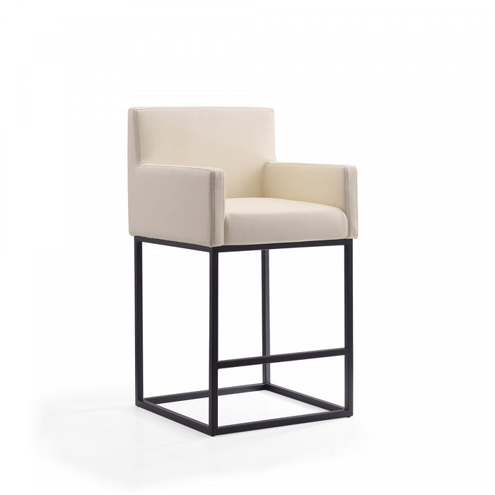 Tabouret de bar rembourre en metal style mid-century modern Ambassador, creme - Lot de 3