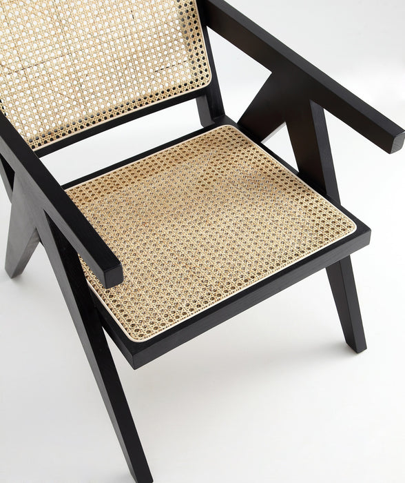 Fauteuil d’appoint industriel chic Hamlet avec dossier en cannage, bois noir et naturel – Lot de 2