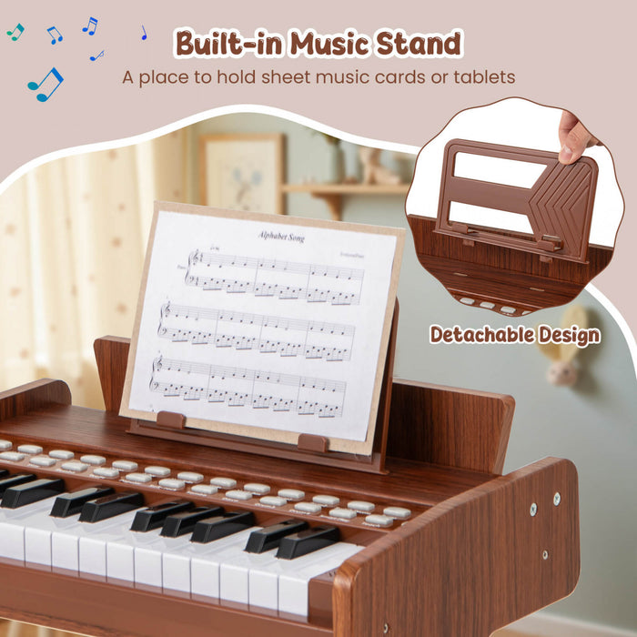 Costway Piano Numerique 25 Touches avec Pupitre, Mode Enseignement, Touches Retroeclairees et Vitesse Reglable - Marron