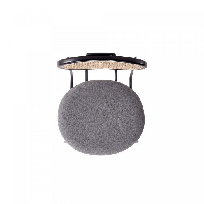 Chaise de salle a manger Jardin Industry Chic avec dossier en cannage et assise rembourree, noir et gris - Lot de 4