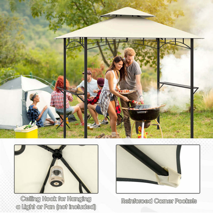 Costway 8’ X 5’ Grill Gazebo Avec 2 Etageres 7 Crochets Cadre En Metal Soft Top Beige