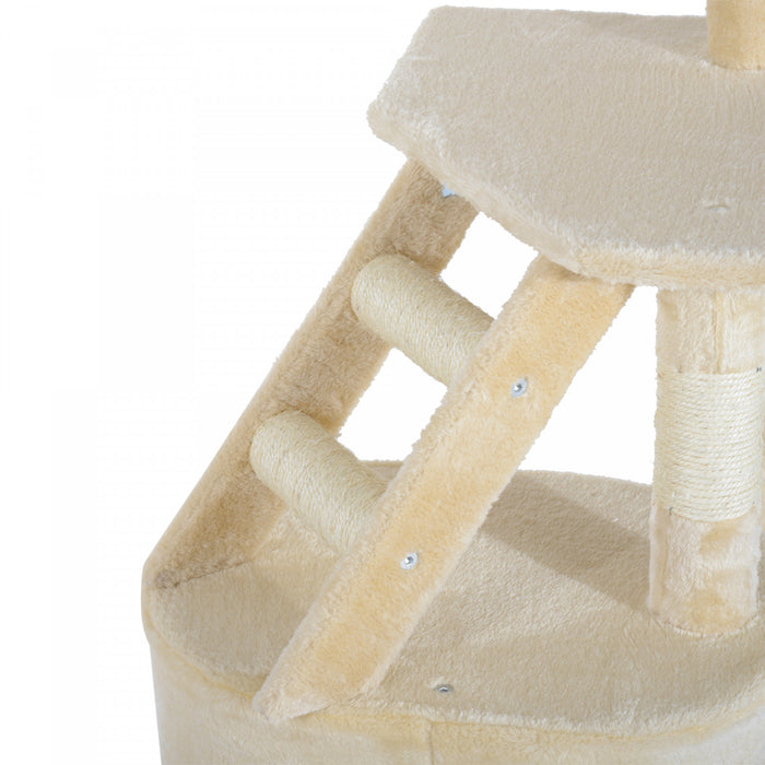 Pawhut 49 '' Arbre A Chat Tour Chaton Griffoir Griffoir Escalade Centre D'activite Maison De Jeu Meubles Pour Animaux De Compagnie Beige