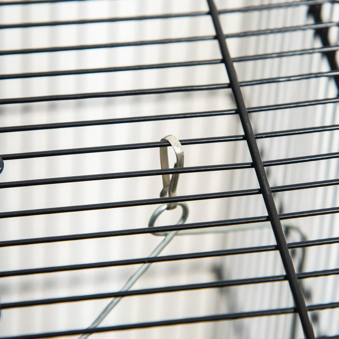 Pawhut 44,5\"h Support De Spot De Jeu Pour Perroquet En Metal Avec Cage A Oiseaux Avec Etagere De Rangement Pour Roues Multi-portes Noir