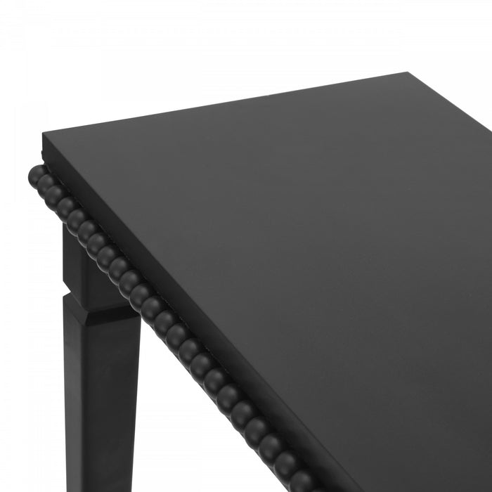 Console rustique en bois Martha 120 cm avec bordure perlee decorative - noire