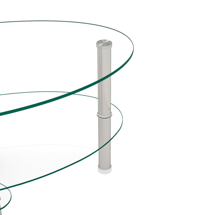 Table basse ovale transparente moderne Sophia en verre avec pieds en acier inoxydable, transparente