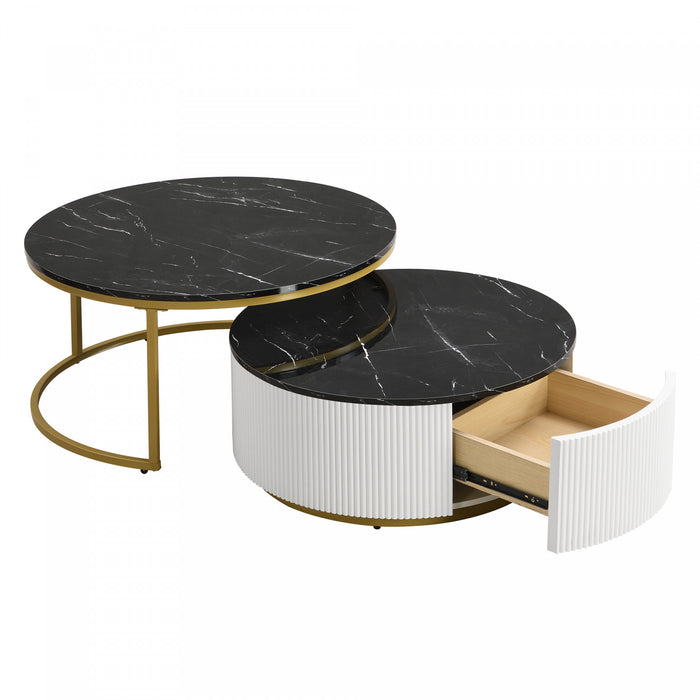 Table Basse Gigogne Moderne Sophia De 27,6\" Avec Tiroir De Rangement, Noire
